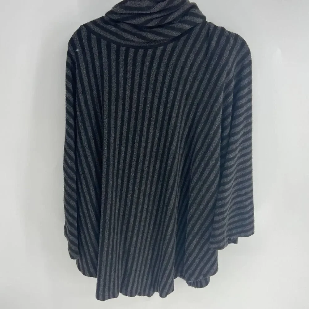 Soft Surrounding black gray striped cowl neck oversize poncho one size
